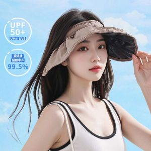 Outdoor Womens Large Brim Shell Hat UV Protection Foldable Black Glue Sunscreen Cap Polyester Fiber Empty Top Sunshade Cap