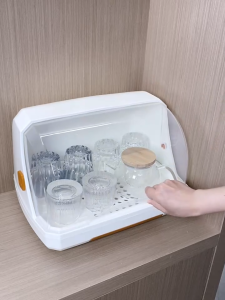 DINEEASY Dish Rack With Cover Dust-proof Dish Drain Organizer Kitchen Storage Bowl Rack Cup Storage