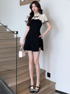 CHANGTONG | New Chinese Style Lace Cinched Waist Qipao Dress Set