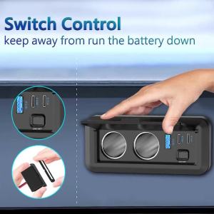 12V 3 Port Car Cigarette Lighter Socket Dual PD3.0 USB Outlet Car Charger Port with ON-OFF Switch for Marine Bus Boat Marine RV