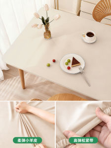 ผ้าปูโต๊ะหนังแกะขนาดเล็กกันน้ำกันน้ำมันแบบห่อเต็มไม่ต้องซัก สีครีม สไตล์แผ่นรองโต๊ะรับประทานอาหารรูปสี่เหลี่ยมผืนผ้าแผ่นป้องกันเดสก์ท็อป