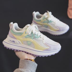 Womens Running Shoes Spring New Lightweight Shock Absorption Casual Sports Dad Shoes Cross Buckle Leather Inner Leisure Sneakers