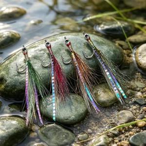 Bimoo 4 Cái # 4 Mồi Câu Cá Giả 3D Hình Mắt Cá Epoxy Bucktail Minnow Streamer Fly Flash Baitfish Dành Cho Cá Hồi Cá Vược Cá Chó Câu Cá Nước Mặn