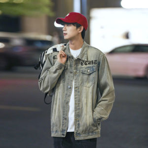 Retro Washed Denim Jacket for Men Spring Autumn Short Style Hip Hop Streetwear Trendy Brand Youth Casual Long Sleeve Coat