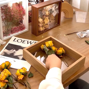 Flower Frame Acrylic Transparent 4cm Depth Shadow Box DIY Wooden Hollow Photo Frame Valentines Day Gift