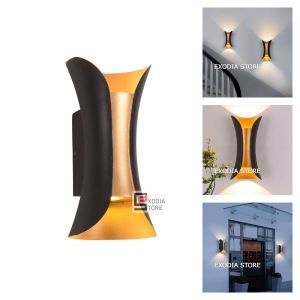 Lampu Dinding Modern Black Gold / White Gold Wall Light Minimalis 2 Arah Waterproof IP65 Indoor Outdoor LED - Warm White