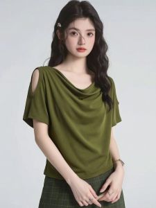 AIYITI | Trendy European Off-shoulder Short Sleeve T-Shirt for Large Size Summer Loose Fit