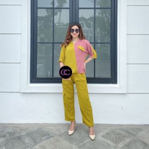 CICI setelan one set wanita kekinian cargo fashion baju wanita korean style crinkle 2024 terlaris