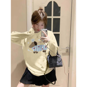 Cotton Long Sleeve T-Shirt Womens Spring Autumn Loose Fit Sausage Dog Print Casual Comfortable Korean Style Top