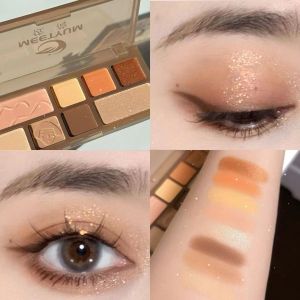 Autumn Winter Orange Brown Matte Shiny Eyeshadow Palette Womens Pure Desire Flash Pearl Orange Yellow Color Cosmetic Tools