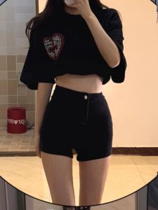 สีดำ เดนิม กางเกงขาสั้น ผู้หญิง สลิมฟิต ลำลอง หลากหลาย เอวสูง ซิป ปิด ทนต่อการสึกหรอ ทรงเอ กระโปรงมินิ ฤดูร้อน 2024