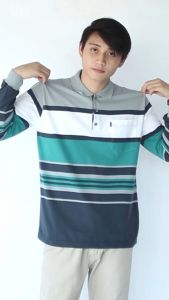 Kaospolos - Kaos kerah pria saku dewasa salur engginering stripe lengan panjang 7880