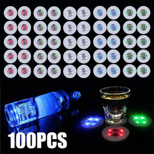 100Pcs LED Tableware Mat Cup Luminous Sticker Colorful Flashing Bottle Sticker Light-emitting Coaster Stall Bar Light