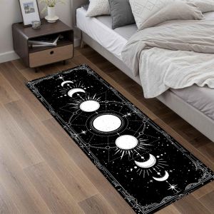 VIKAMA Gothic Moon Phase Starry Sky Runner Rug Black White Non Slip Washable Hallway Entryway Corridor Floor Mat Home Decor