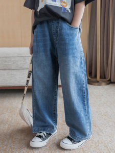 Thickened Fleece Childrens Denim Wide Leg Pants Straight Cut Trousers for Girls Spring Autumn Winter New Arrival Kids Clothing