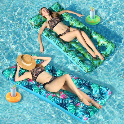 2 Pack Inflatable Pool Float Mat Giant Pool Floats Adult Size with Headrest Lake Float Raft Water Lounger