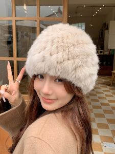 Rabbit Fur Hat Childrens Autumn and Winter Thickened Warm-Keeping and Cold-Proof Woolen Cap Face-Looking Small Fur Ear Protection Plush Fisherman Hat