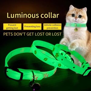 Fluorescent Silicone Pet Collar for Dogs Glow in The Dark Collar with Bell Reflective Strip Adjustable Breakaway Cat Neck Ring