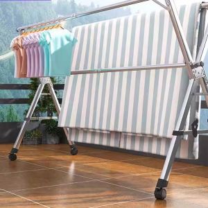 Stainless Steel X-Shaped Floor-Mounted Clothes Drying Rack Bedroom Display Stand Foldable Mobile Indoor Outdoor Expandable