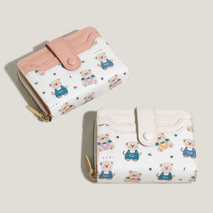 Birthday Gift Cute Bear Large Capacity Multi-Card Slot Zipper Cartoon Coin Wallet for Women Short Style Leather Wallet