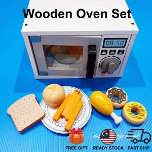 Kids Wooden Oven Toy Pretend Play Wooden Kitchen Playset Microwave Oven Kids Montessori Wooden Toys Role Play Children Wooden Cooking Set Fine Motor Skills Kids Role Play Educational Learning