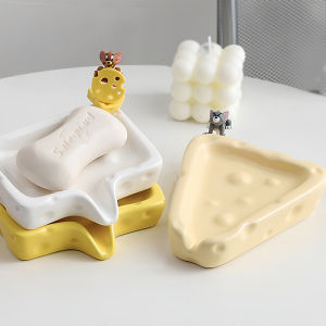 Creative Ceramic Cheese Soap Dish Bathroom Drainable Soap Holder Storage Rack No Drilling Required Cheese Soap Box