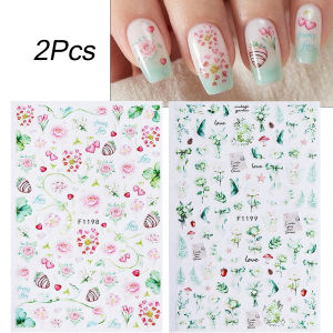 2pcs Watercolor Flowers 3D Nail Art Stickers Floral Leaves Summer Chinese Style Nail Decals Adesive DIY Nail Decorations Supply