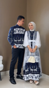 ZUDEVA - MARIPOSSA Baju Tenun Set Family Sarimbit Kondangan Setelan Baju Keluarga Batik Modern Motif Etnik Lebaran Warna Navy