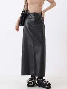 กระโปรงสั้นหนัง PU สีดำ ทรงเอ เอวสูง ปิดซิป แขนกุด ผ้าฝ้ายผสม สำหรับผู้หญิงไซส์ใหญ่ ฤดูใบไม้ร่วง 2025