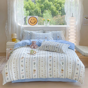 3pcs Cute Printed Duvet Cover Set tempat tidur Set sesuai untuk pangsapuri bilik tidur asrama pelajar Double/Queen/Single (1pc Duvet Cover + 2pcs bantal)