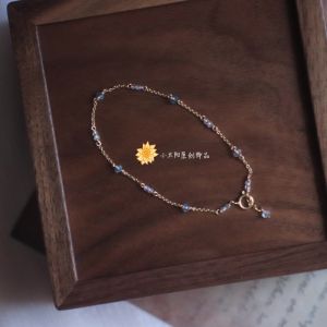 Original Design 14K Gold Plated Sea Blue Crystal Ultra Fine Bracelet Gift Washable Fashion Jewelry for Women