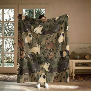 BILIBILI | Vintage Meadow Bunnies Flannel Blanket Perfect for Sofa Office Bed Travel Sleep Read Relax Camping Four Season Use