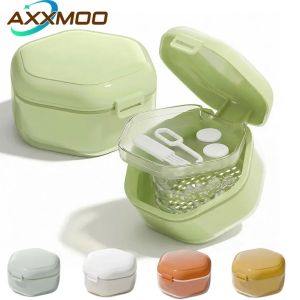 Denture Case 3 Layers Dentures Box Dentures Bath Container with Basket Denture Holder Retainer Cleaning Case for Mouth Guard