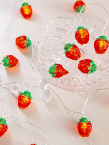 Strawberry Shaped LED String Lights Pink Girl Heart Room Decoration Night Market Atmosphere Lamp Nordic Style Bedroom Decor