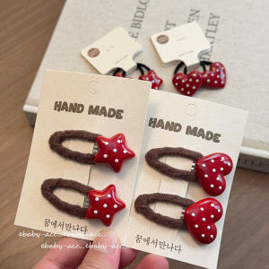 คลิปผมลายหัวใจลายจุดสีแดงสำหรับเด็ก คลิปผมหน้าข้าง คลิปผมหน้าม้า ริบบิ้นผม คลิปผม ทรงหัวใจ คลิปผมหางม้า สำหรับเด็กผู้หญิง