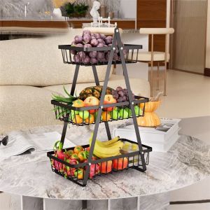 Detachable 2/3 Tier Countertop Iron Art Fruit Basket Multifunctional Dried Fruit Bread Storage Rack Kitchen Hollow Organizer