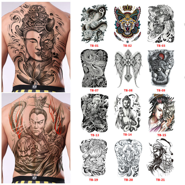 Temporary Body Tattoo Large Full Back Tatoo forMen Waterproof Chinese  Characters