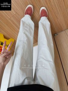 YOULIN | White-gray American Summer Quick-drying Breathable Icy Silk Straight Pants