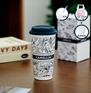 แก้วน้ำดินเผาจีนโบราณขนาดใหญ่พร้อมฝาสำหรับใช้ในออฟฟิศ แก้วน้ำดินเผาแบบถือได้ แก้วน้ำดินเผาแบบมีฝา