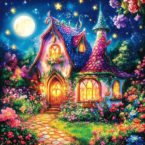 Huacan Full Diamond Painting Moon House Garden Diamond Mosaic Landscape Complete Kit Decorative Paintings