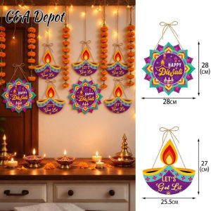 [Deepavali Decorations]Figurine Diwali Hanging Decoration Happy Diwali Door Hanger Traditional Diya & Mandala Wall Ornament for Home Front Door Office Deepavali Festival Party Home Decor