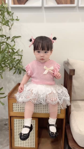 BG25 Bộ áo hồng phối chân váy RIOKIDS quần áo đầy tháng thôi nôi cho bé gái sơ sinh