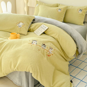 BEIPIN | Bộ Đồ Giường Lông Cừu và Sữa Velvet 3 hoặc 4 miếng