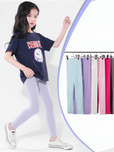 กางเกงขายาวผ้าไหมน้ำแข็งบางสำหรับเด็กผู้หญิง กางเกงขายาวผ้าโมดอลยืดหยุ่นสำหรับเด็กอายุ 12 ปี ฤดูร้อน กางเกงขายาวป้องกันยุงสำหรับเด็กอายุ 15 ปี