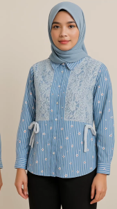 ATASAN WAMITA MOTIF SALUR BUNGA KOMBINASI BRUKAT KATUN PREMIUM