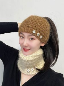 Autumn Winter Womens Woolen Hat Scarf Headband Grey Hair Cover Ear Protection Soft Versatile Stylish Skin-friendly Material