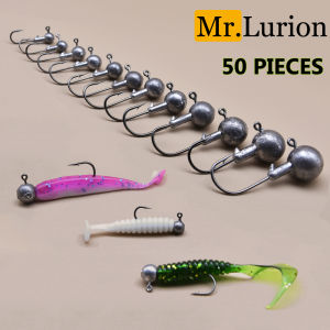 MrLurion 50pcs 1g-28g jig head fishing hooks for soft worm lure baits  weedless round head fish hooks for crank bass and perch