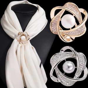 2 cái cổ điển hoa kim cương giả khăn khóa ngọc trai pha lê Vòng Cài Khăn quàng cổ phụ nữ Hollow Nhẫn thắt khăn quàng cổ Trâm đồ trang sức phụ kiện