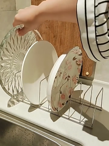 YMJR Rak piring /rak piring stainless steel 8 kisi/mangkuk dan wajan/rak penyimpanan dapur/rak pengering wastafel dua-dalam-satu