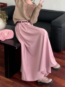 Pink Suit Half Skirt Womens Spring Autumn High Waist Drapey A-Line Slim Long Pleated Skirt Korean Style Commute Fashion